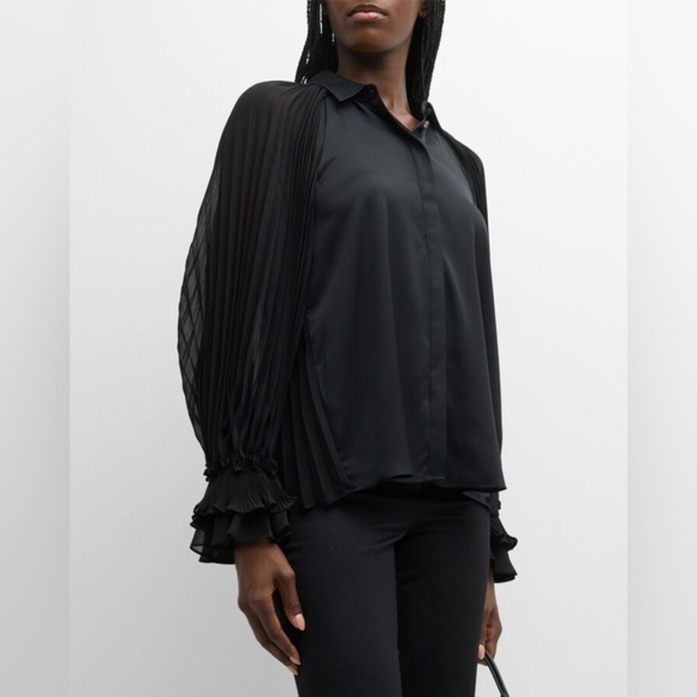 Emanuel Ungaro Samantha Black Silk Pleated Blouse M NWT